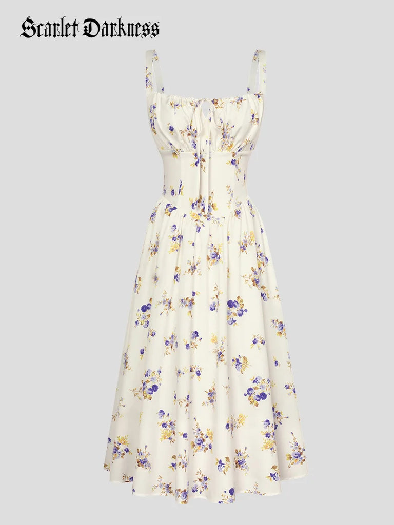 Scarlet Darkness Women Casual Milkmaid Sundress with Pockets Ivory