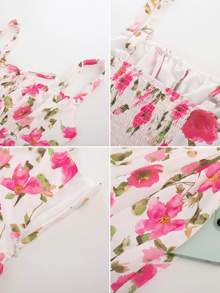 Scarlet Darkness Women Smocked Bodice Floral Dress with Pocket