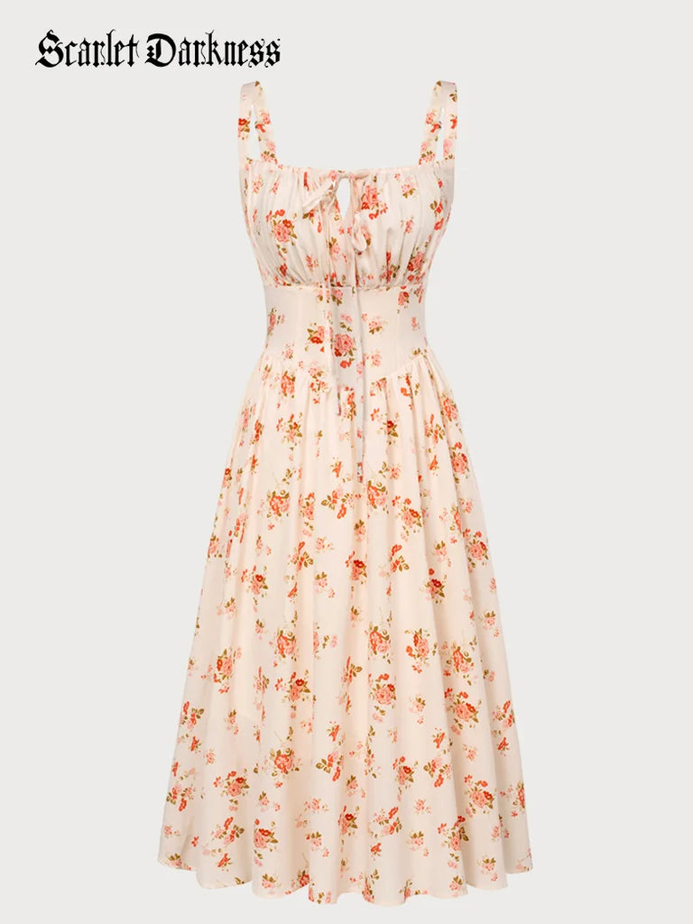 Scarlet Darkness Women Casual Milkmaid Sundress with Pockets Orange