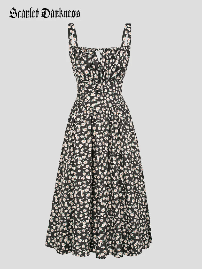 Hottest Milkmaid Women's Summer Floral Dress Scarlet Darkness Light Black / L