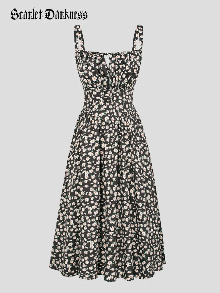 Scarlet Darkness Women Casual Milkmaid Sundress with Pockets Light black