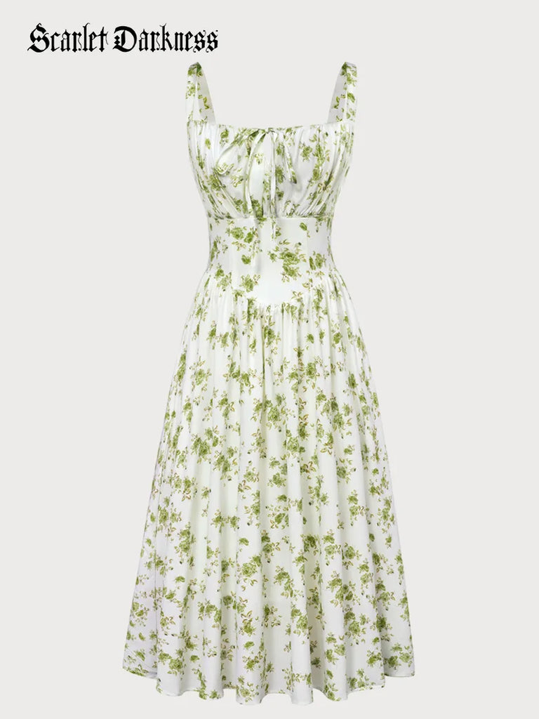 Scarlet Darkness Women Casual Milkmaid Sundress with Pockets Light green