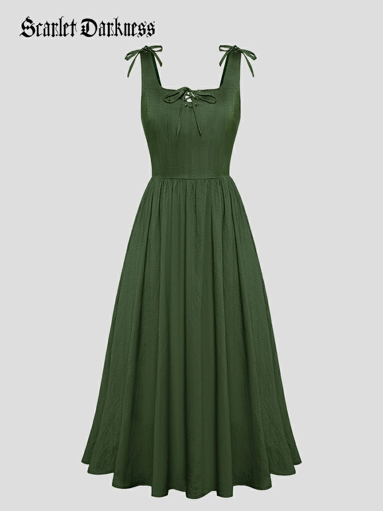 Scarlet Darkness Victorian Bow-knot Flared Maxi Dress with Pockets Scarlet Darkness Victorian Bow-knot Flared Maxi Dress with Pockets