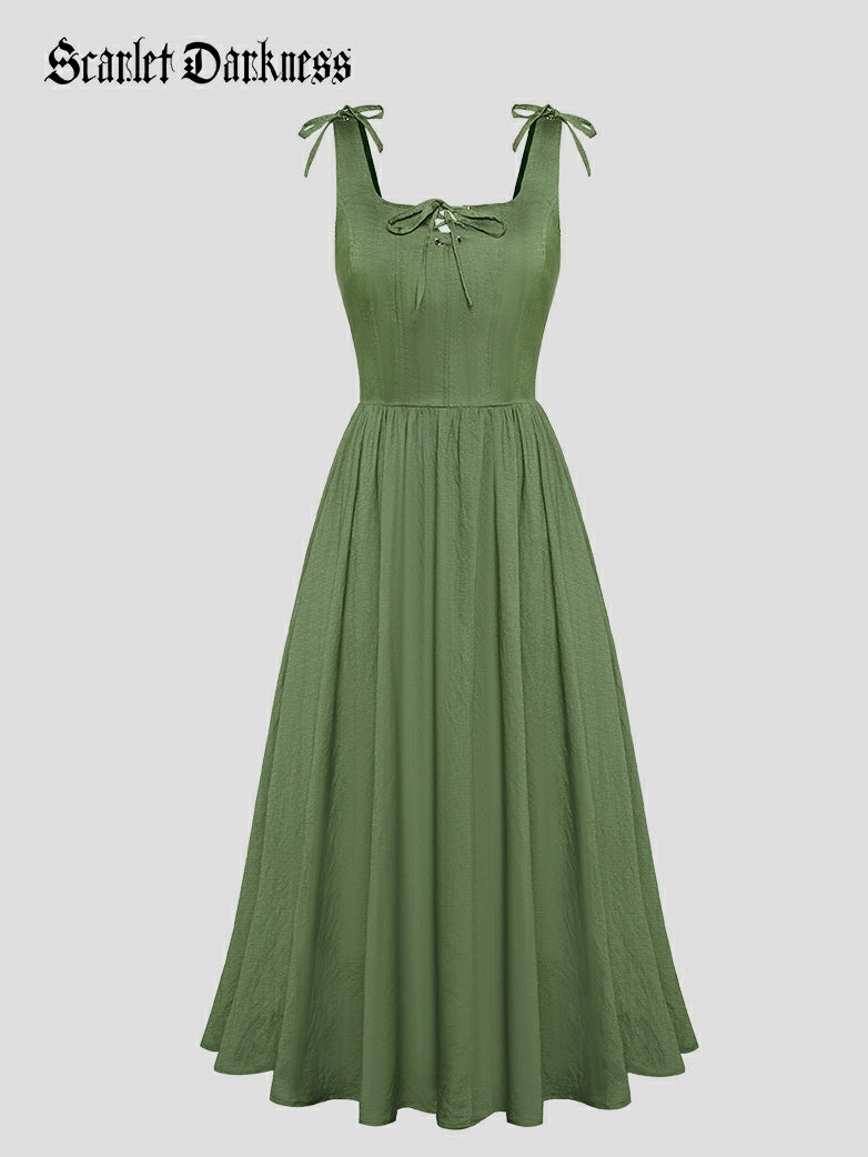 Scarlet Darkness Victorian Bow-knot Flared Maxi Dress with Pockets Scarlet Darkness Victorian Bow-knot Flared Maxi Dress with Pockets