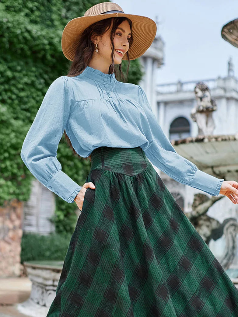 SCARLET DARKNESS Victoriaans kanten damesshirt met opstaande kraag met ruches middeleeuws patchwork overhemd, Zwart, S SCARLET DARKNESS Victoriaans kanten damesshirt met opstaande kraag met ruches middeleeuws patchwork overhemd, Zwart, S