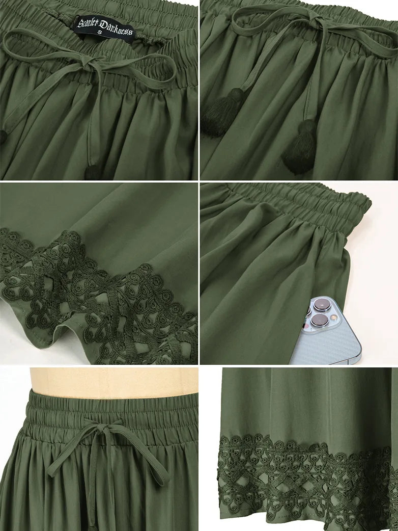 Jupe Longue Vintage Renaissance SCARLET DARKNESS - Taille Haute Élastique Avec Volants - 12