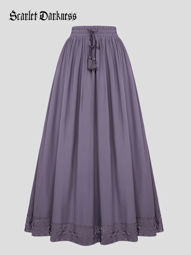 Scarlet Darkness Women Renaissance Tiered Swing Pockets Skirt Purple