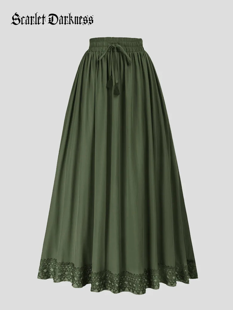 Scarlet Darkness Women Renaissance Tiered Swing Pockets Skirt Olive green