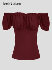 Scarlet Darkness Gothic Renaissance Dual-Layer Cap Sleeve Witch Tops Red