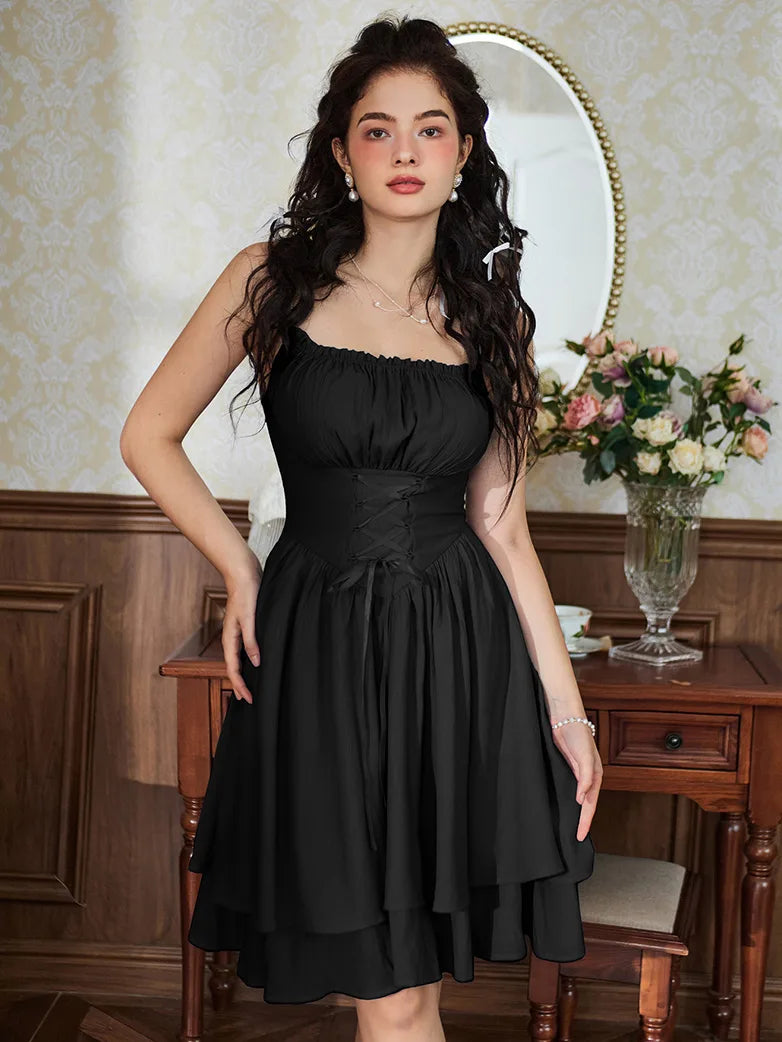 Scarlet Darkness Women Dual-Layer Hem Spaghetti Straps Ballet Dress Scarlet Darkness Women Dual-Layer Hem Spaghetti Straps Ballet Dress