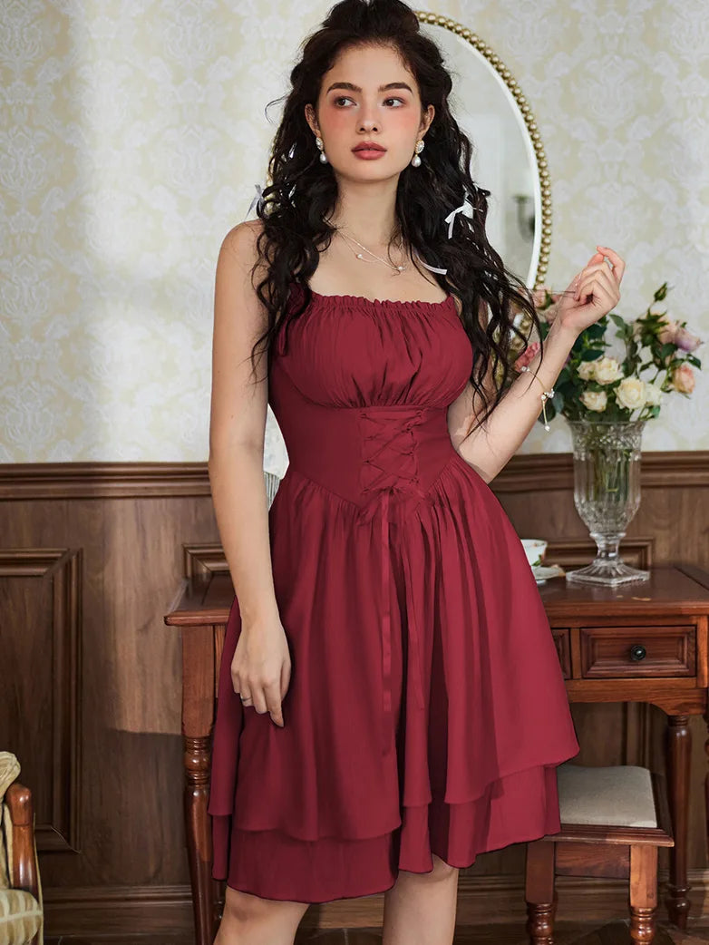 Scarlet Darkness Women Sexy Cross straps Length Adjustable Swing Dress Bodice with bones Light green / 2XL