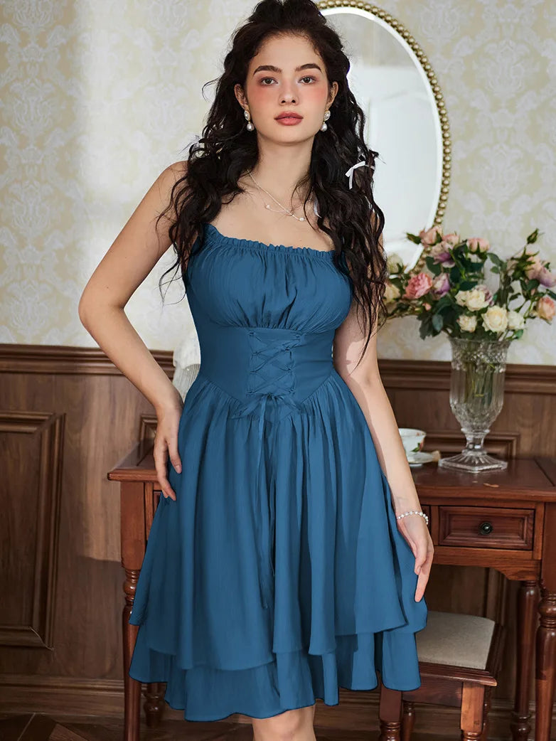 Scarlet Darkness Women Dual-Layer Hem Spaghetti Straps Ballet Dress