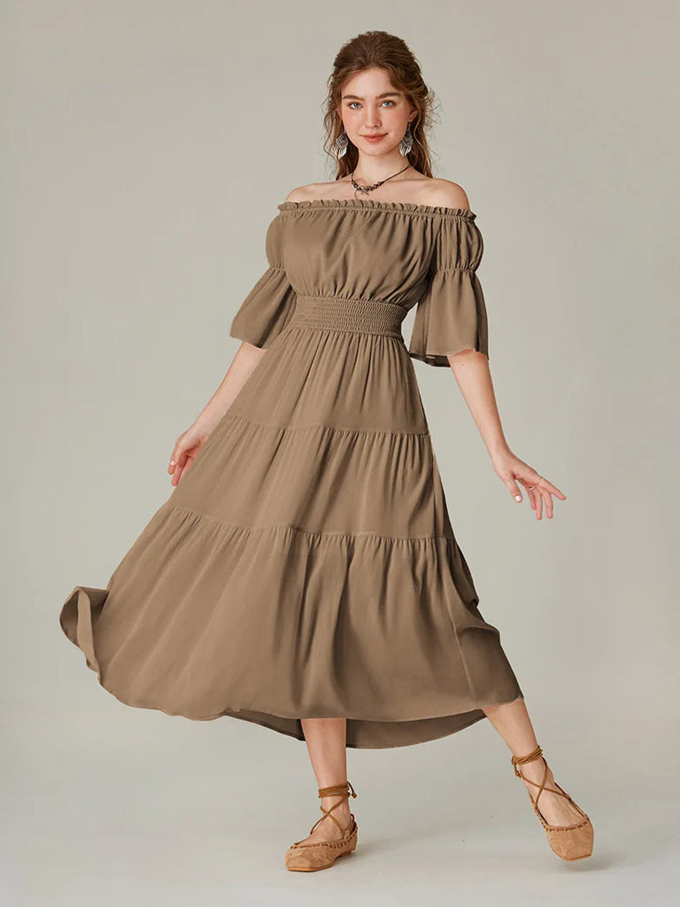 Scarlet Darkness Renaissance Cotton Off Shoulder Pocket Dress