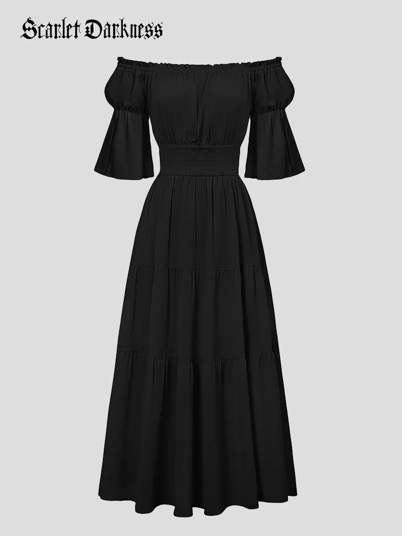 Scarlet Darkness Dameskorset-jurk met hoog-lage zoom, renaissance, maxi