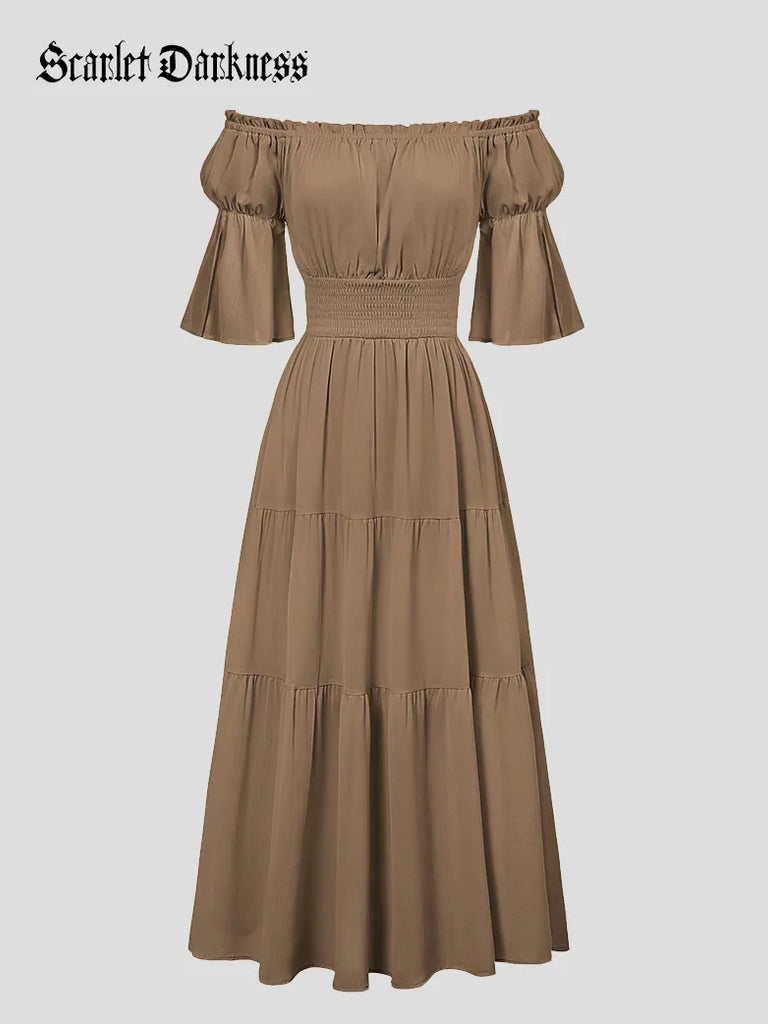 Scarlet Darkness Renaissance Cotton Off Shoulder Pocket Dress