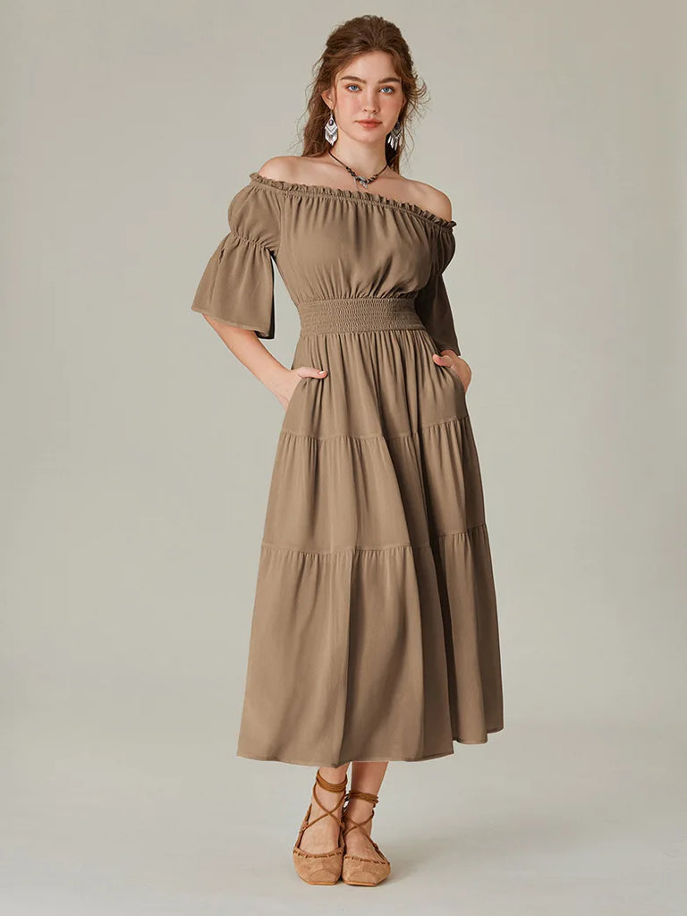 Scarlet Darkness Renaissance Cotton Off Shoulder Pocket Dress