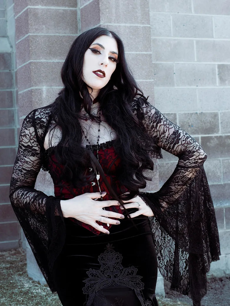 Scarlet Darkness Women Goth Bell Sleeves Lace Cardigan Scarlet Darkness Women Goth Bell Sleeves Lace Cardigan