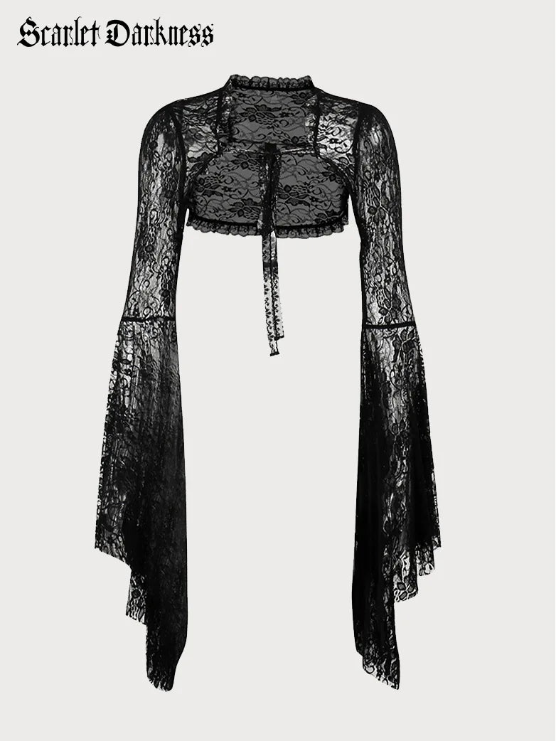 Women Goth Bell Sleeves Lace Cardigan Women Goth Bell Sleeves Lace Cardigan