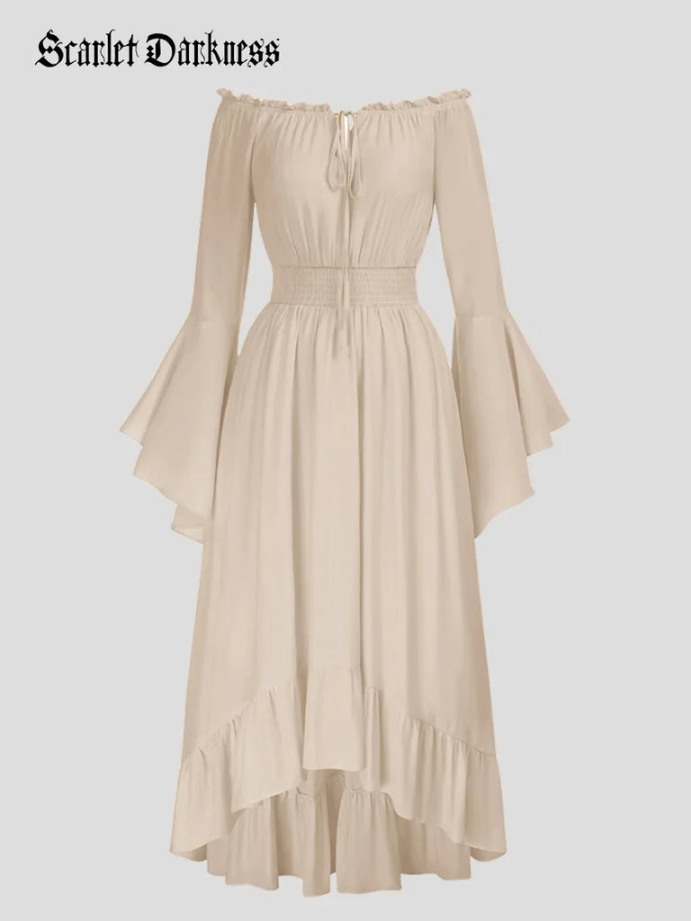 Scarlet Darkness Off the Shoulder Classic Renaissance Dress with Pockets