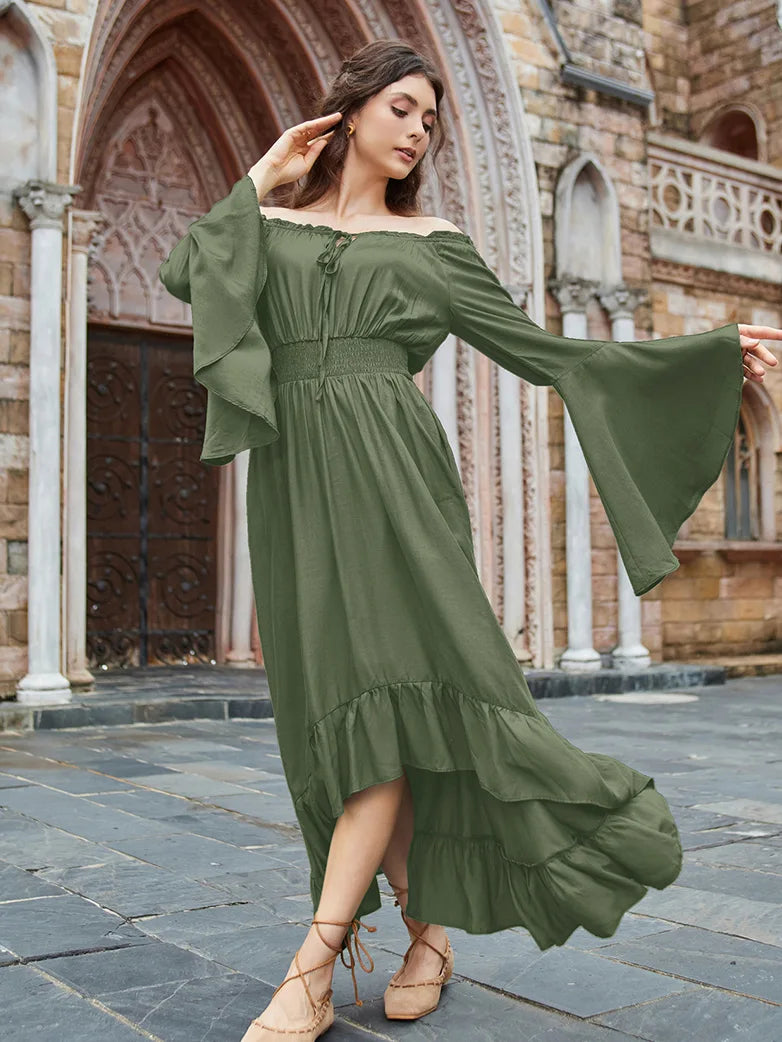 green long sleeve off the shoulder dress Green Smocked Off Shoulder Long Sleeve Maternity Dress main image 1