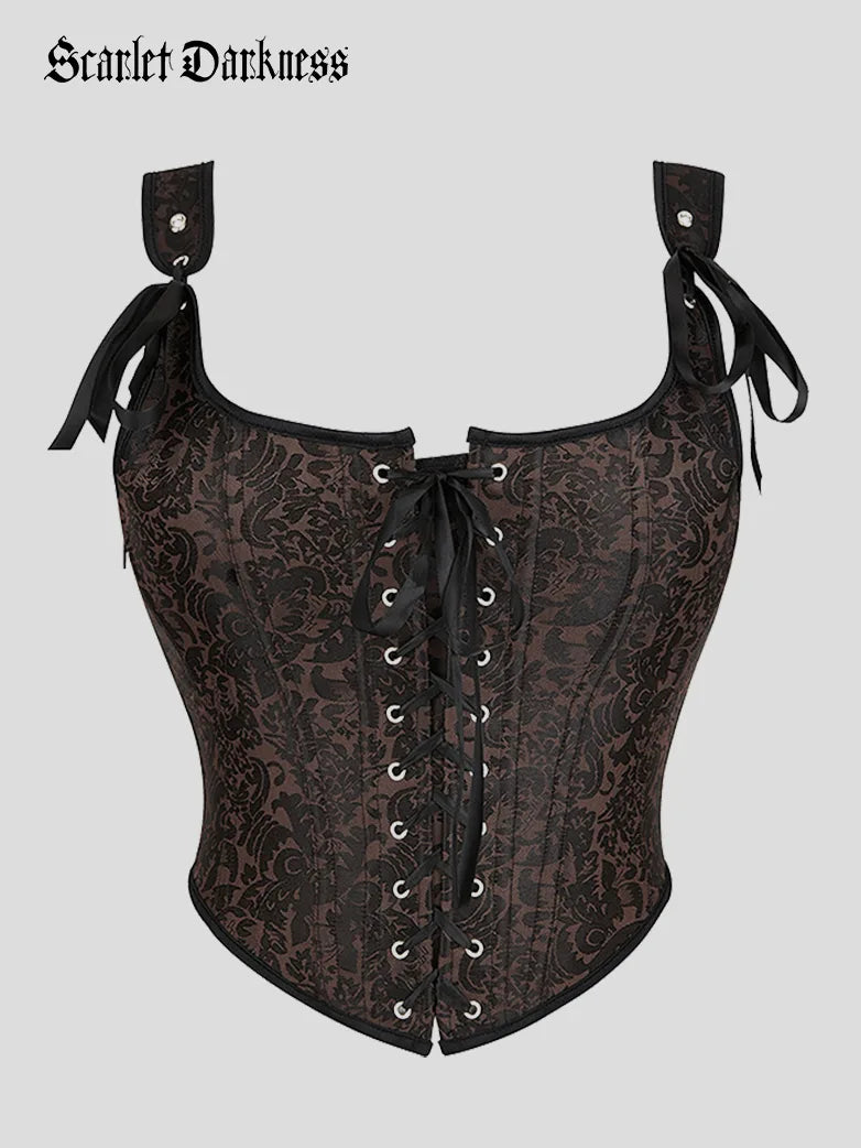 SCARLET DARKNESS Korset Dames met Veters en Bloemen, Bustier met Vierkante Hals Middeleeuws Rood 38 SCARLET DARKNESS Korset Dames met Veters en Bloemen, Bustier met Vierkante Hals Middeleeuws Rood 38