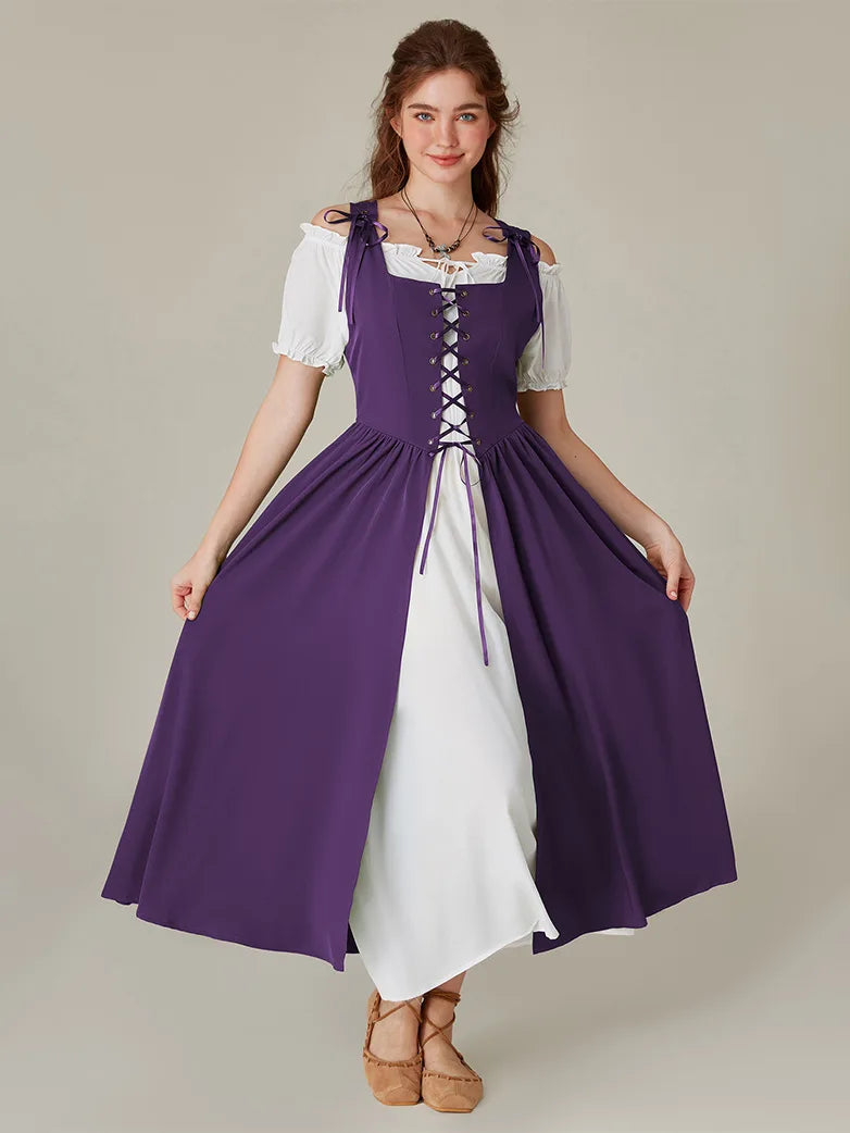 Renaissance Dress For Women Scarlet Darkness - Off Shoulder, Flowy Cotton, Ruffled Hem, With Side Pockets Ruffle Maxi Renaissance Dress For Women Scarlet Darkness - Off Shoulder, Flowy Cotton, Ruffled Hem, With Side Pockets Ruffle Maxi