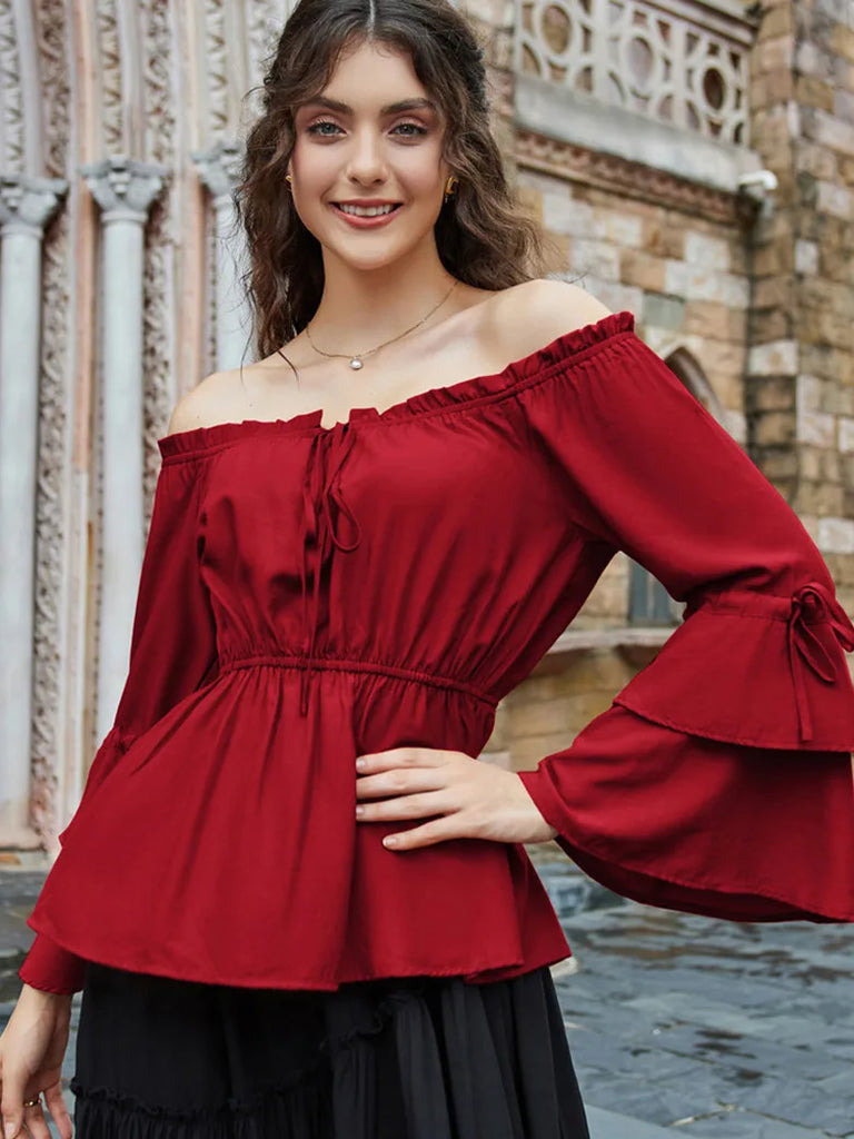 Scarlet Darkness Women Off Shoulder Tops 3 4 Sleeve A Line Tops Scarlet Darkness Women Off Shoulder Tops 3 4 Sleeve A Line Tops