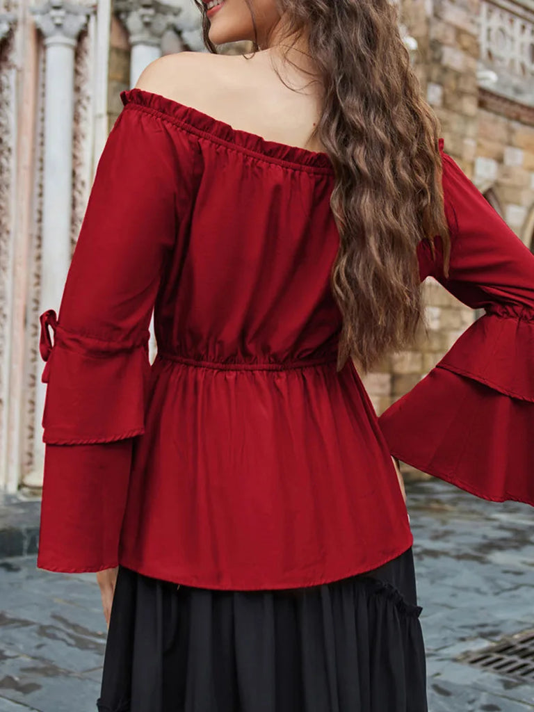 Scarlet Darkness Women Off Shoulder Tops 3 4 Sleeve A Line Tops Scarlet Darkness Women Off Shoulder Tops 3 4 Sleeve A Line Tops