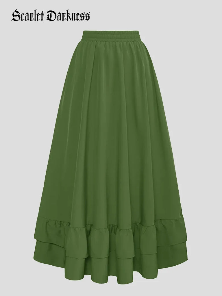 Women Punk Skirts Ruffled High-Low 3 Ways Drawstring Skirt SCARLET DARKNESS