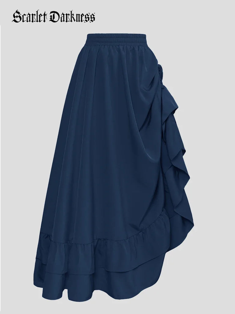 Scarlet Darkness Women Ruffled High-Low 3 Ways Pirate Skirt Blue