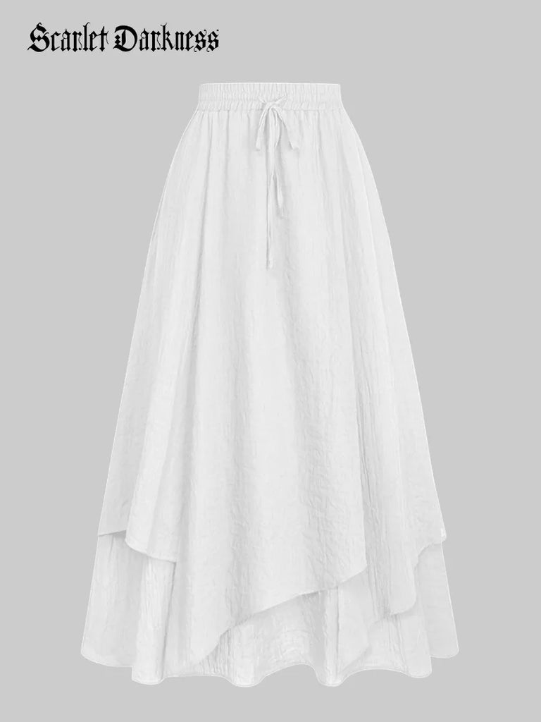 Scarlet Darkness Women Renaissance Tiered Swing Pockets Skirt White