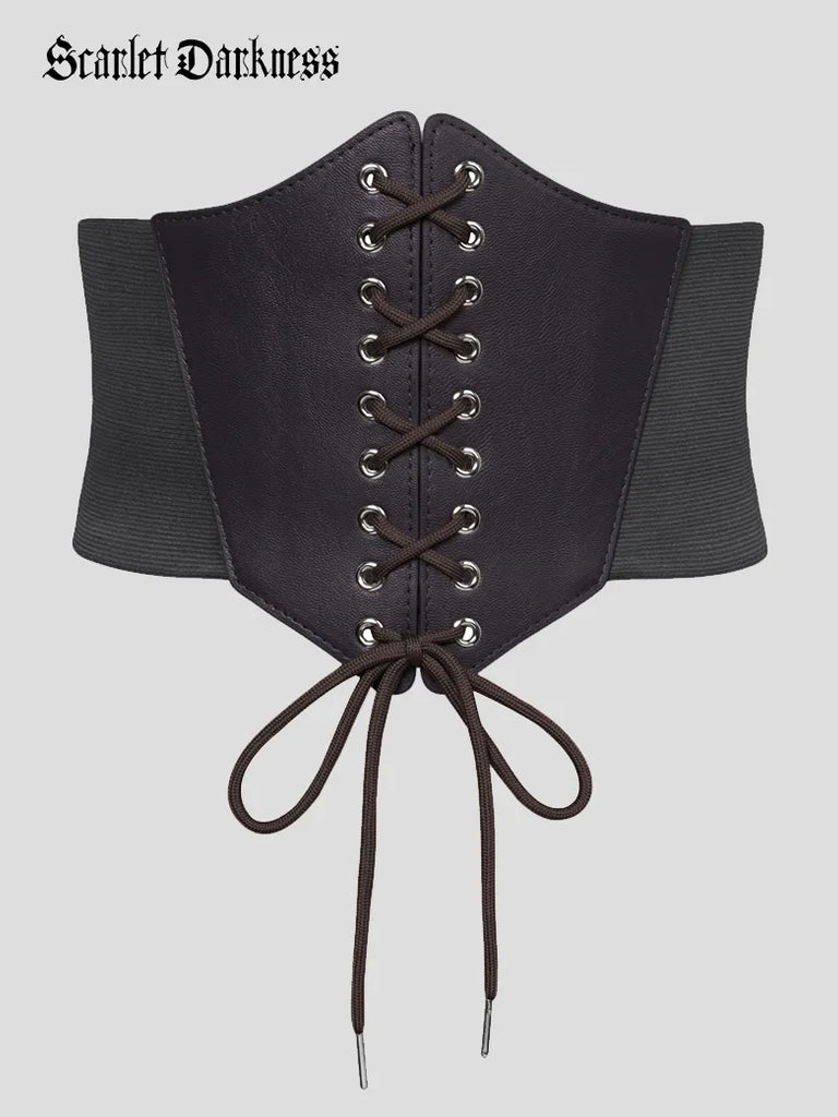 Cintura Steampunk Donna In Pella - Larga Con Lacci, Stile Medievale, Nero - Foto 2