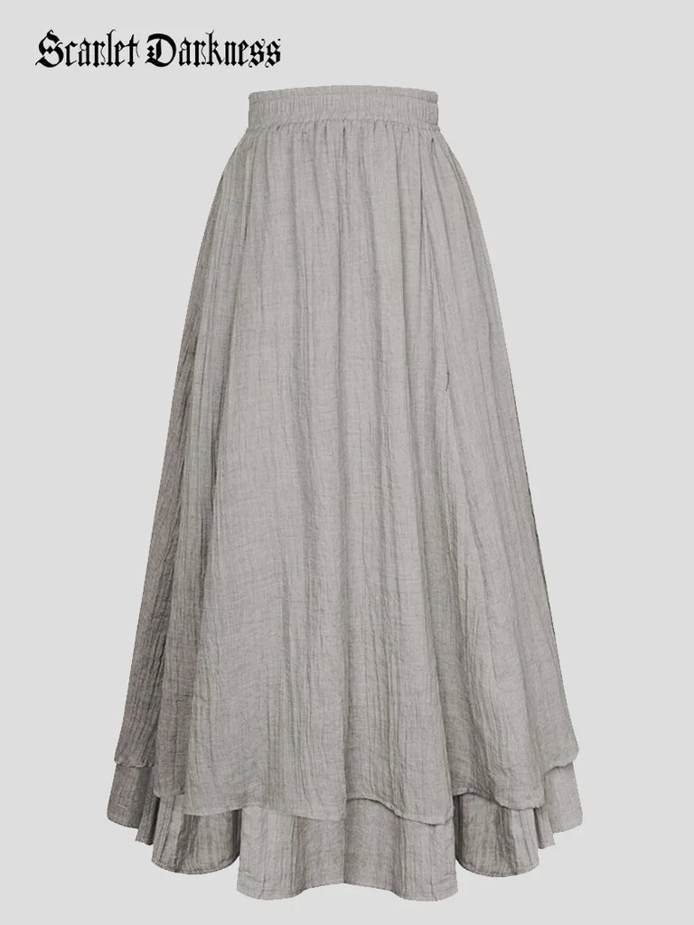 Scarlet Darkness Women Renaissance Tiered Swing Pockets Skirt Grey