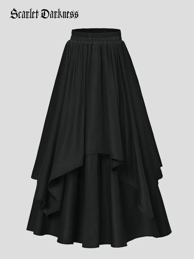 ASKSA Gonna Maxi Donna Vita Alta Con Coulisse E Volant - Modello Swing A-Line (S-XL, Vari Colori)