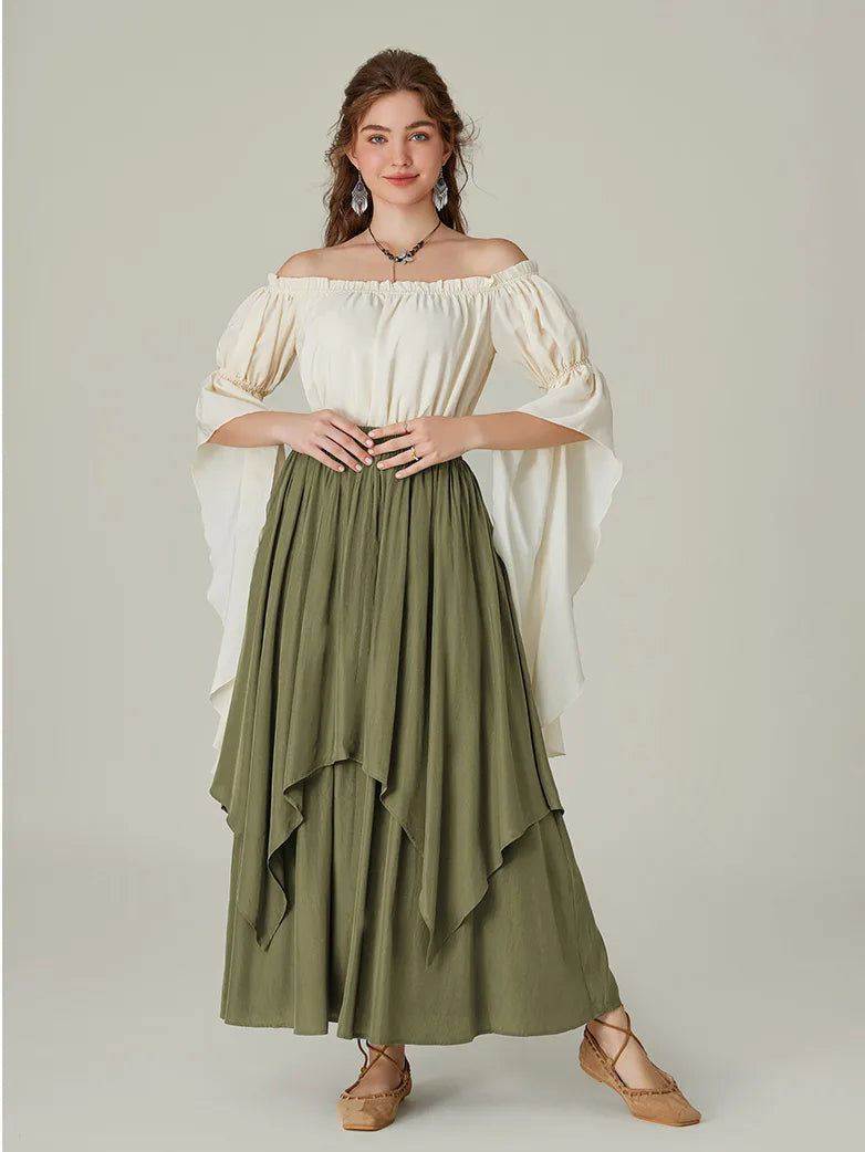 Scarlet Darkness Dual-Layer Renaissance Pocket Swing Maxi Skirt