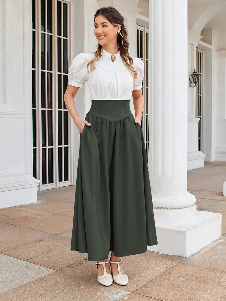 SCARLET DARKNESS Dames Renaissance Brede Broek Hoge Taille Met Trekkoord - Middeleeuwse Vrijetijdsbroek