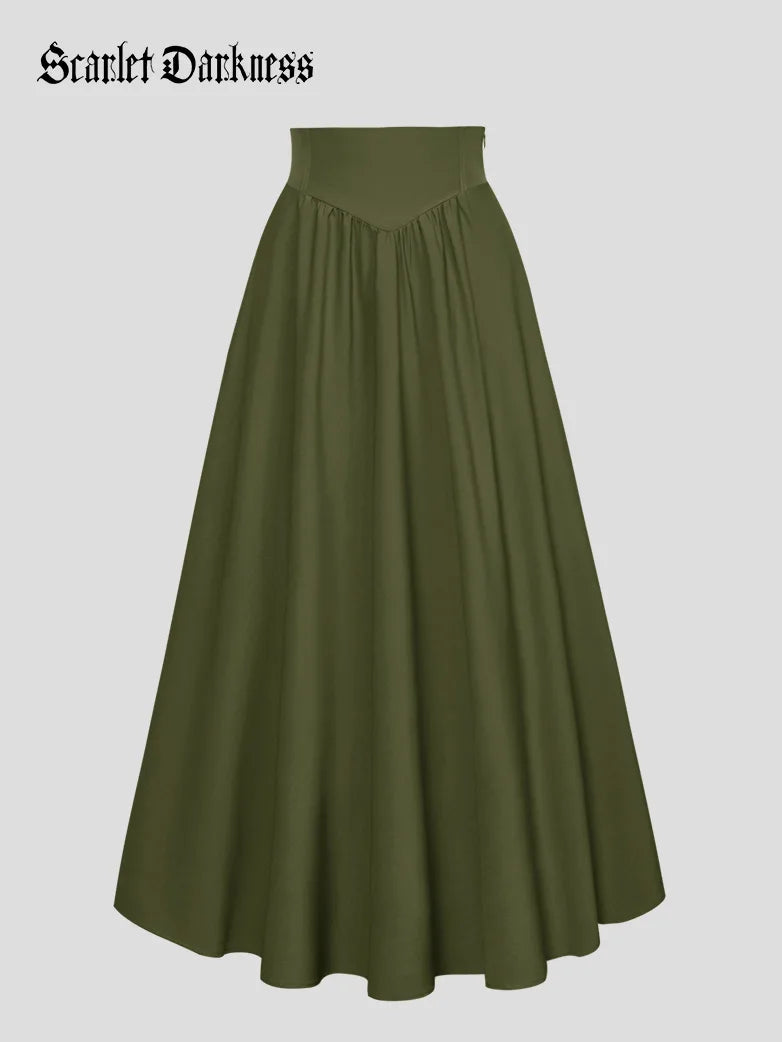 SCARLET DARKNESS Vrouwen Renaissance Midi Rok Elastische Trekkoord Hoge Taille Asymmetrische Gelaagde Rokken, Donkergroen, XXL SCARLET DARKNESS Vrouwen Renaissance Midi Rok Elastische Trekkoord Hoge Taille Asymmetrische Gelaagde Rokken, Donkergroen, XXL