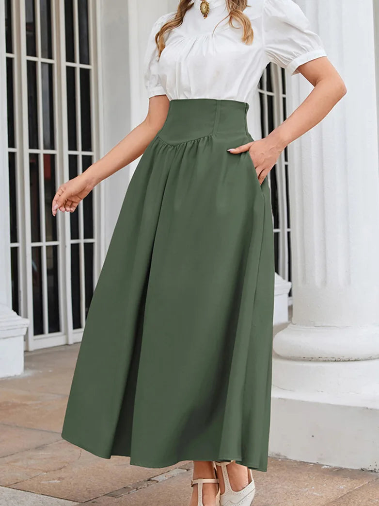 Scarlet Darkness Vrouwen renaissance rok, elastische hoge taille lengte verstelbare A-lijn vintage rok, Donker Leger Groen, L Scarlet Darkness Vrouwen renaissance rok, elastische hoge taille lengte verstelbare A-lijn vintage rok, Donker Leger Groen, L