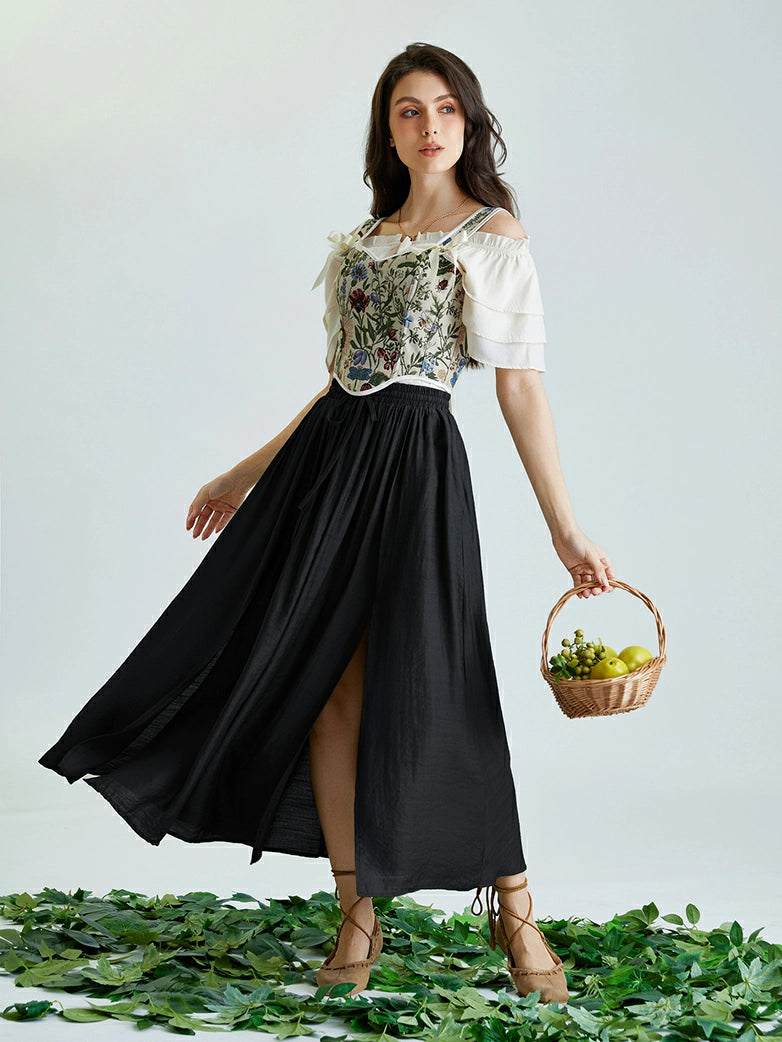 long dress skirts for women Green Floral Pleated Maxi Skirt - All Skirts