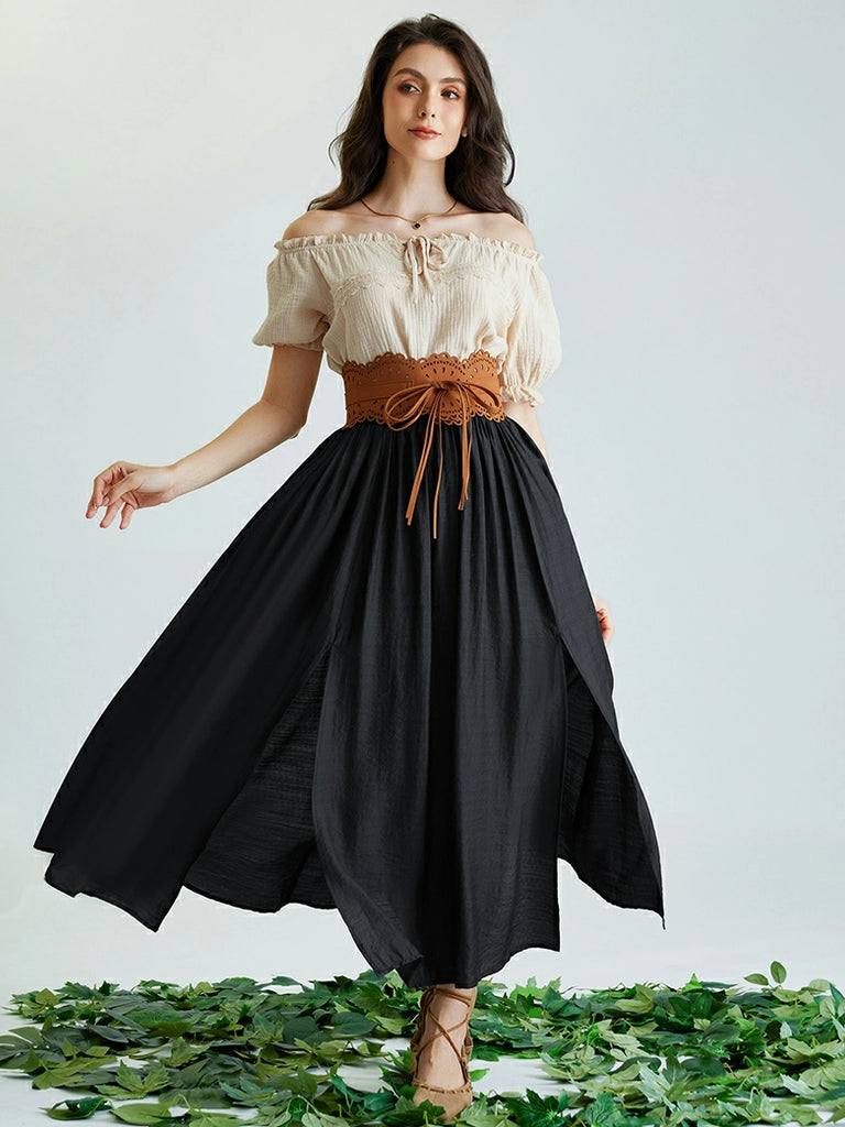 SCARLET DARKNESS Dames renaissance maxi-eid lange mouwen schoudervrij SCARLET DARKNESS Dames renaissance maxi-eid lange mouwen schoudervrij