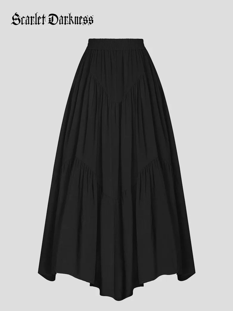 SCARLET DARKNESS Vrouwen Victoriaanse Maxi Rok Vintage Elastische Hoge Taille Geplooide Rok, Donkergroen, S SCARLET DARKNESS Vrouwen Victoriaanse Maxi Rok Vintage Elastische Hoge Taille Geplooide Rok, Donkergroen, S