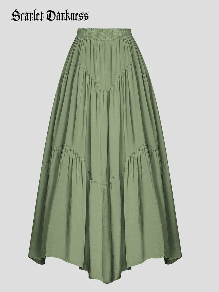 Scarlet Darkness Women Renaissance Tiered Swing Pockets Skirt Light green