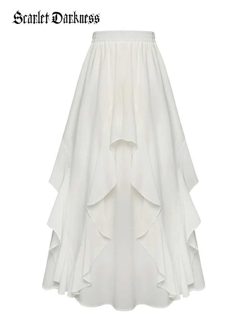 Scarlet Darkness Women Renaissance Pirate Ruffle Hem Chiffon Skirt