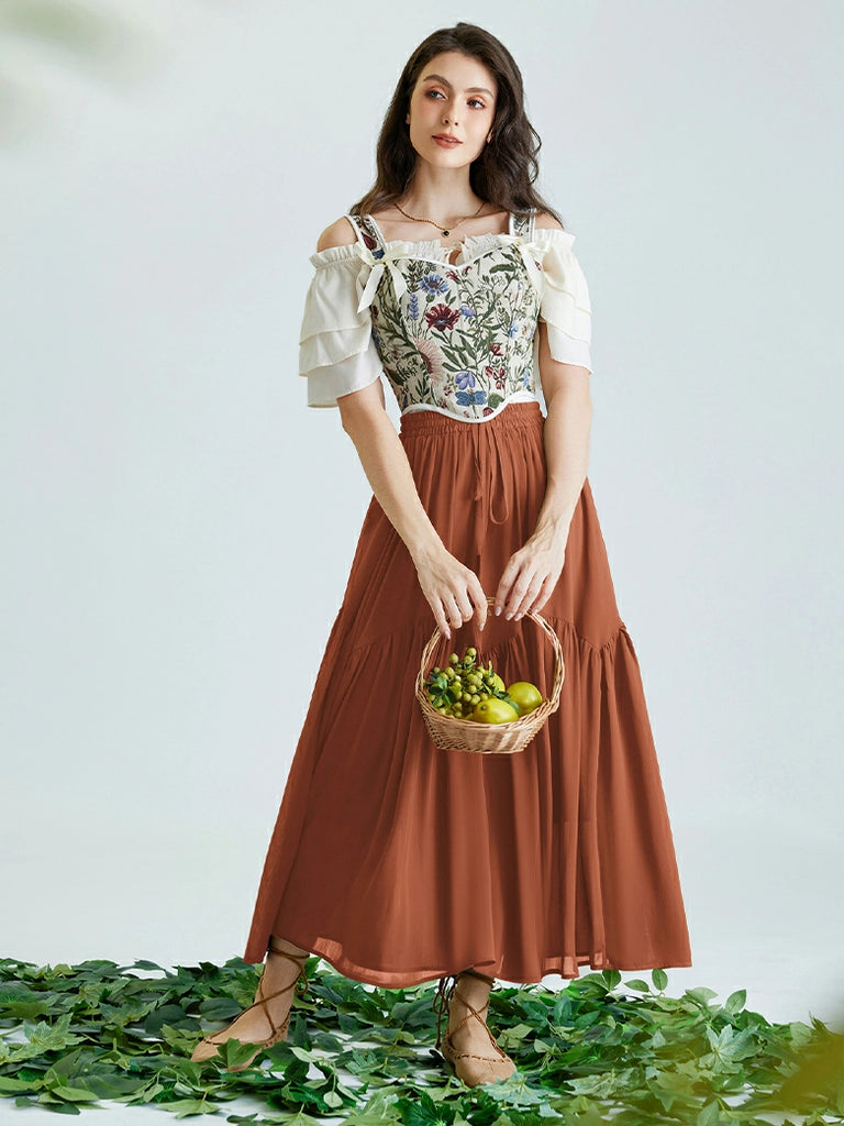 Scarlet Darkness Women Renaissance Tiered Swing Pockets Skirt