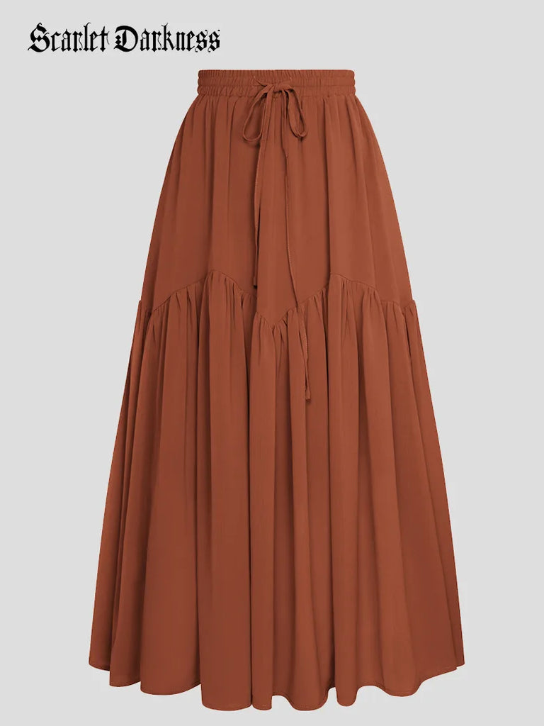 Scarlet Darkness Women Renaissance Tiered Swing Pockets Skirt Orange