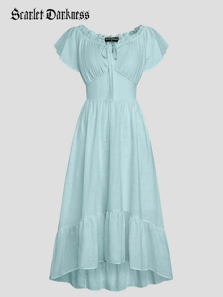Scarlet Darkness Women Renaissance Ruffle Sleeves Flared Pocket Dresses