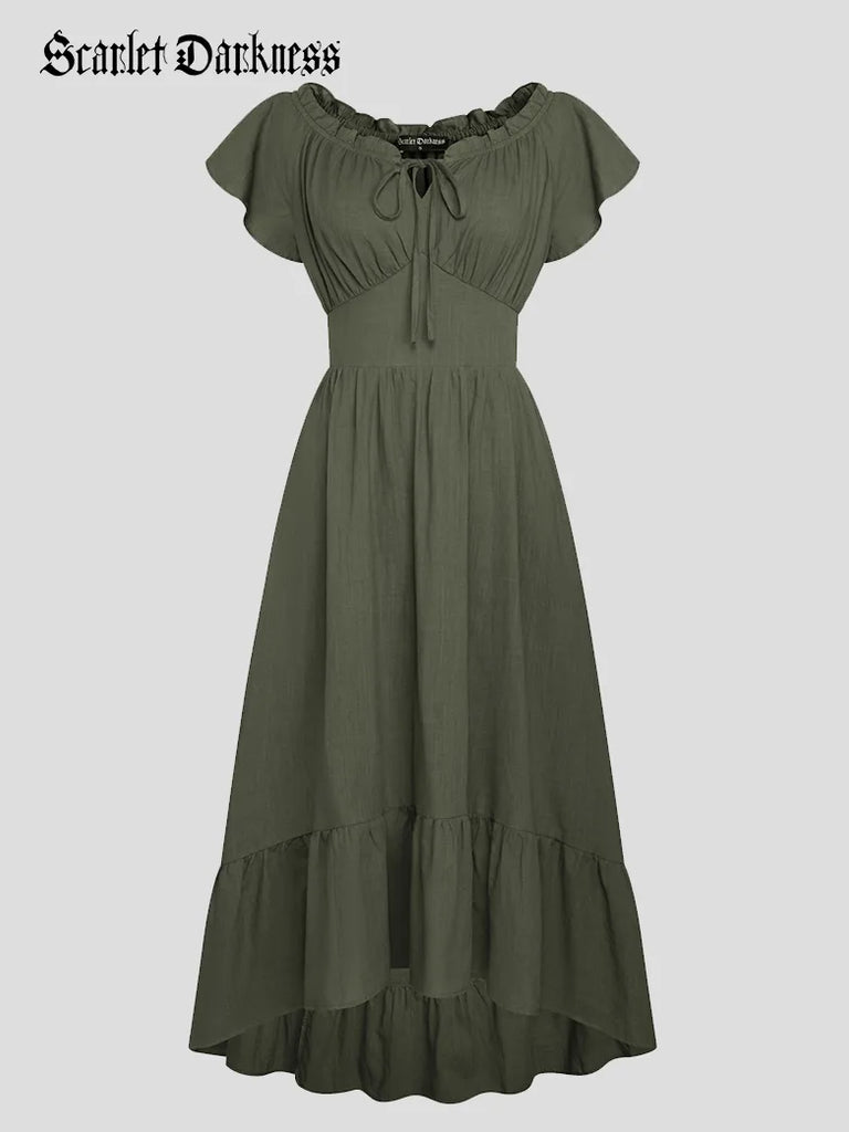 victorian casual dresses VICTORIAN 2 PC FLORAL PRINT MUSLIN SUMMER DRESS W RUFFLED BODICE
