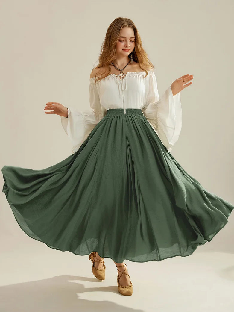 スカート Regi Dark Green Flare Skirt S Green Maxi Wool Skirt Women