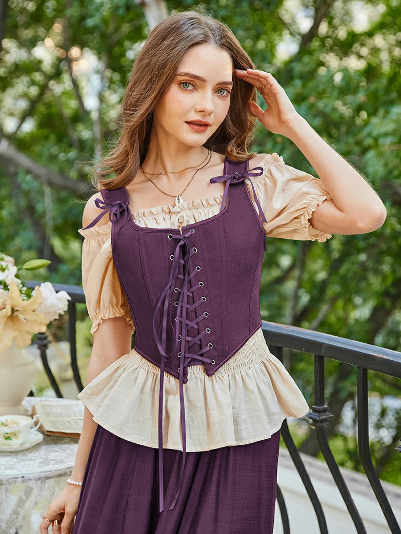 SCARLET DARKNESS Renaissancekorset voor dames, onderbuste-bustier, top met vetersluiting vest, Blauwe ster, 34 SCARLET DARKNESS Renaissancekorset voor dames, onderbuste-bustier, top met vetersluiting vest, Blauwe ster, 34