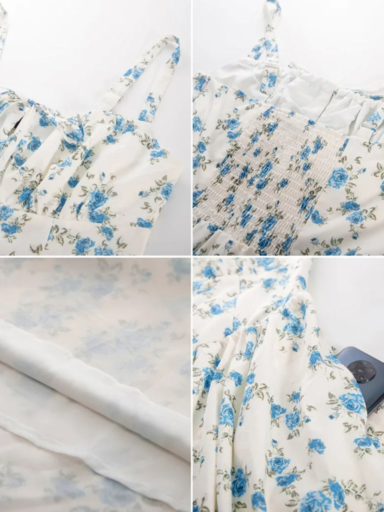 Scarlet Darkness Women Smocked Bodice Floral Dress with Pocket